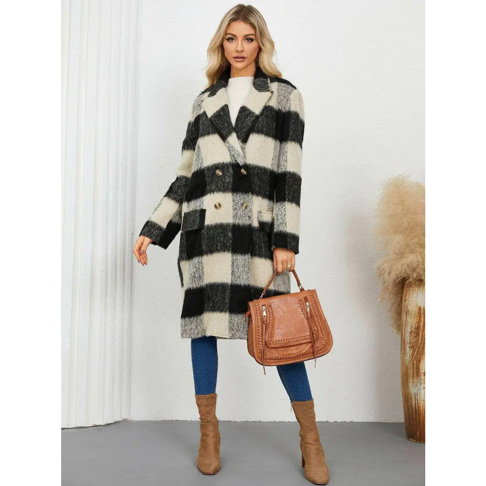 Plaid double-breasted coat for timeless luxury fashion for woman $91.96 this exquisite piece is elegantly buttoned,