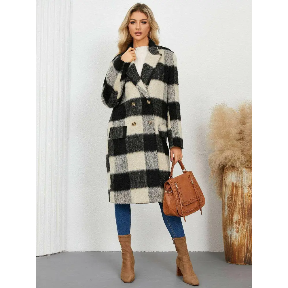 Plaid double-breasted coat for timeless luxury fashion for woman $91.96 this exquisite piece is elegantly buttoned,