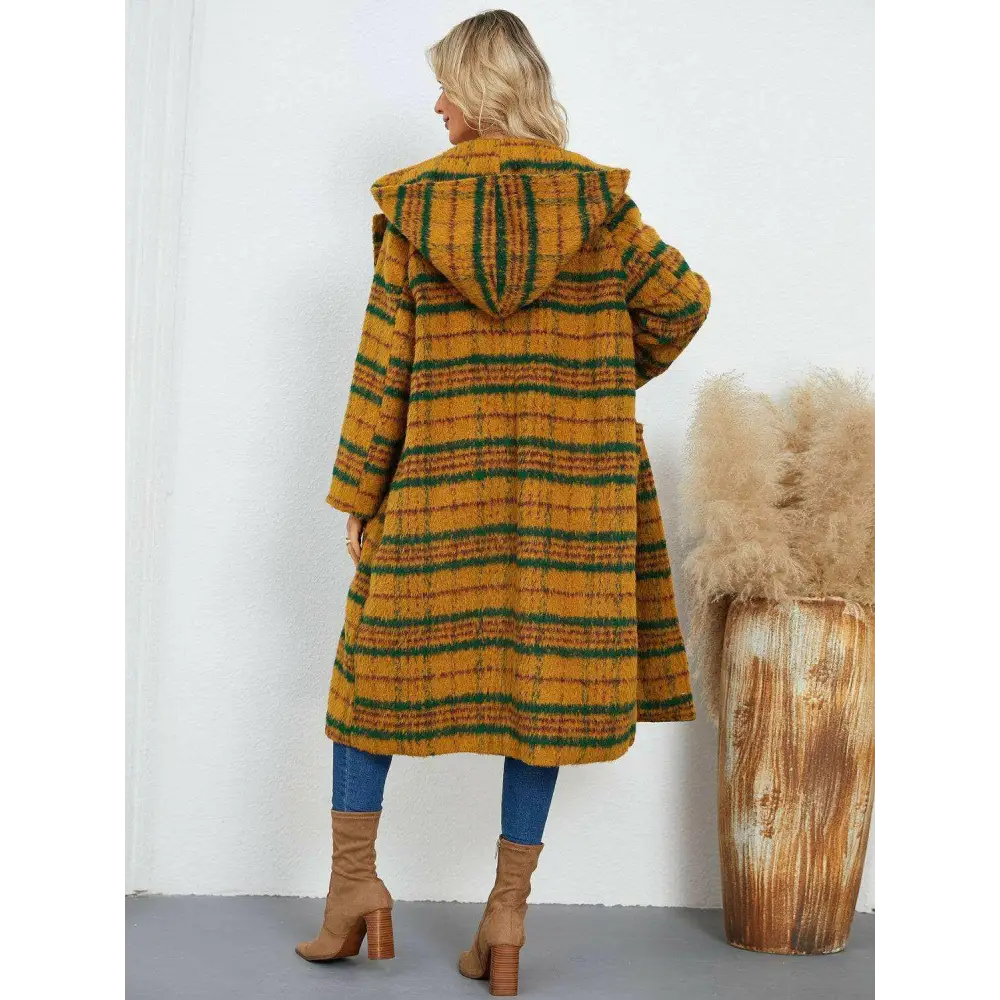 Elevate your wardrobe with the elegant plaid hooded coat in luxury fashion $100.54 experience the exquisite