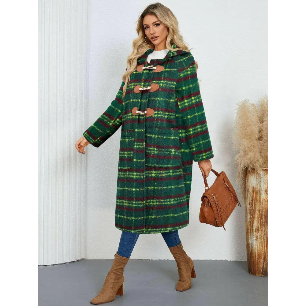 Elevate your wardrobe with the elegant plaid hooded coat in luxury fashion $100.54 experience the exquisite