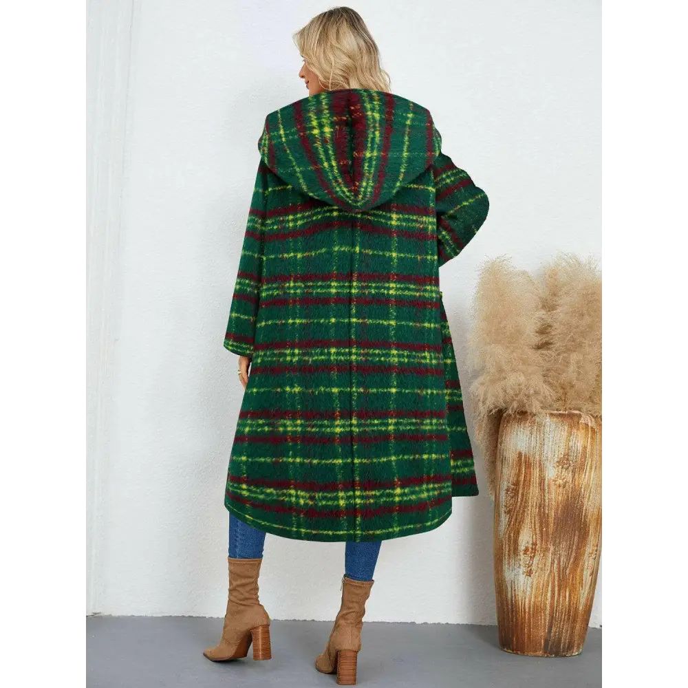 Elevate your wardrobe with the elegant plaid hooded coat in luxury fashion $100.54 experience the exquisite