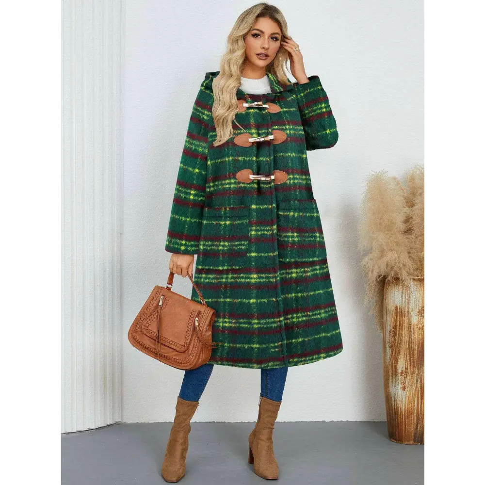 Elevate your wardrobe with the elegant plaid hooded coat in luxury fashion $100.54 experience the exquisite