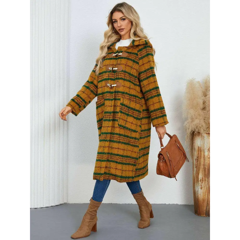 Elevate your wardrobe with the elegant plaid hooded coat in luxury fashion $100.54 experience the exquisite