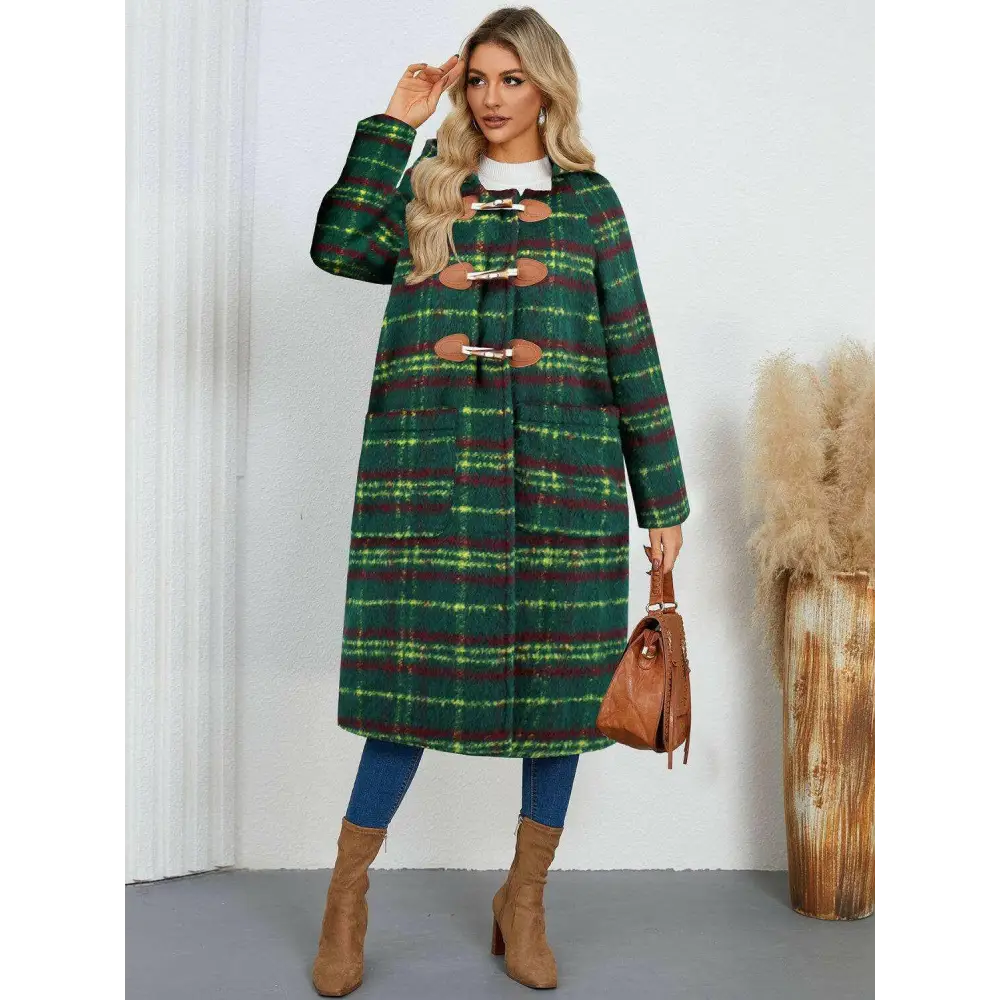 Elevate your wardrobe with the elegant plaid hooded coat in luxury fashion $100.54 experience the exquisite