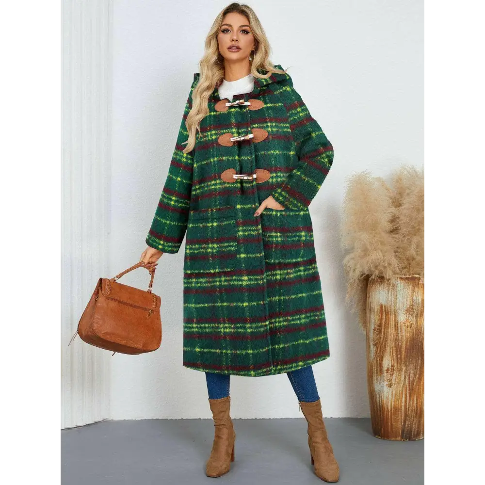 Elevate your wardrobe with the elegant plaid hooded coat in luxury fashion $100.54 experience the exquisite