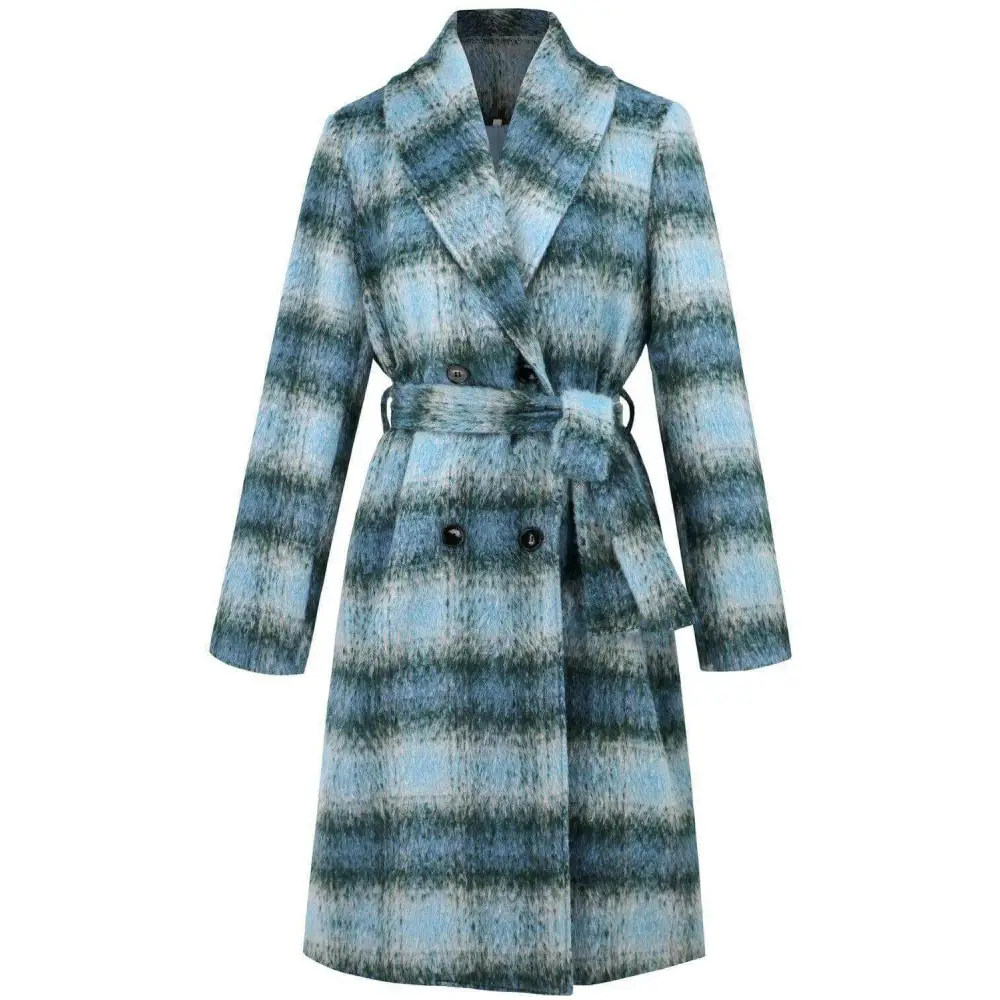 Plaid tie waist long sleeve coat in timeless luxury fashion for women $108.34 elevate your wardrobe with this chic