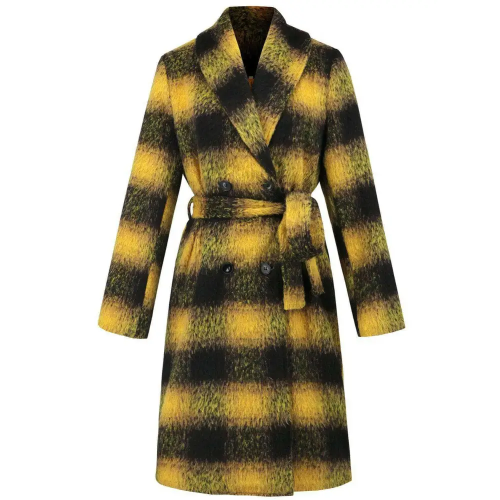 Plaid tie waist long sleeve coat in timeless luxury fashion for women $108.34 elevate your wardrobe with this chic