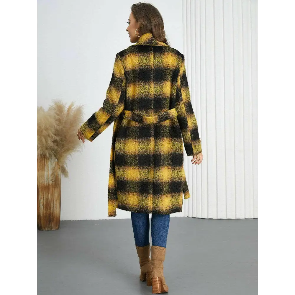 Plaid tie waist long sleeve coat in timeless luxury fashion for women $108.34 elevate your wardrobe with this chic