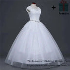 Plus size Vestidos white lace sleeveless ball gown wedding dress with sequin embellishments and natural waistline