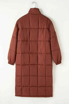Pocketed Bubble Texture Long Sleeve Longline Winter Coat