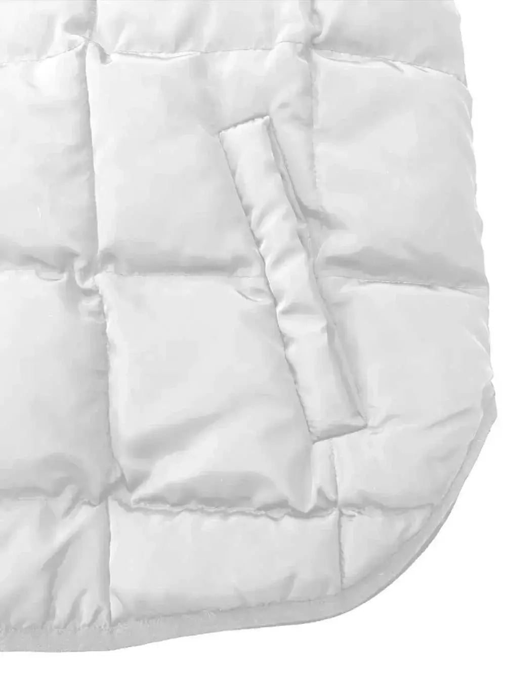 Pocketed Plaid Quilted white quilted fabric showing a rectangular pocket with diagonal opening