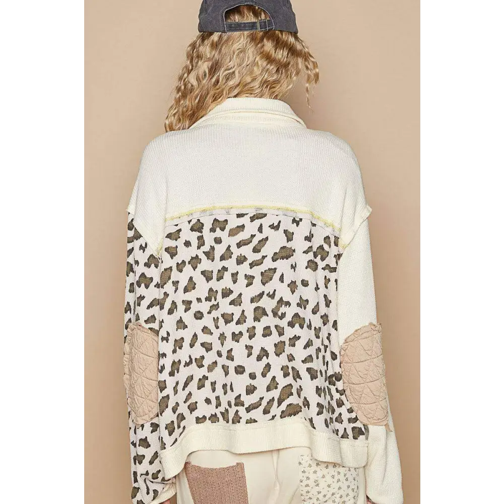 Leopard exposed seam button up jacket in luxury fashion for women $66.26 the leopard exposed seam button up quilted