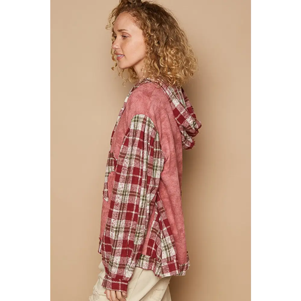 Elevate your wardrobe with the star patch plaid hooded top in luxury fashion $45.64 introducing the star patch plaid