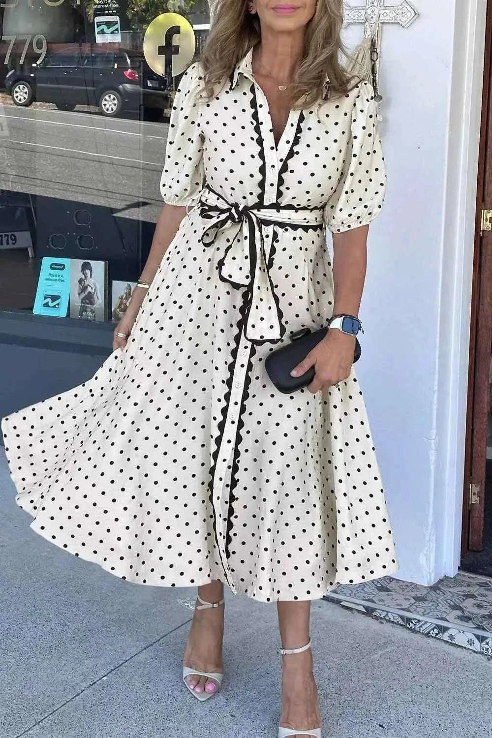 Polka Dot Half Sleeve Midi Dress