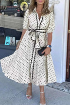 Polka Dot Half Sleeve Midi Dress