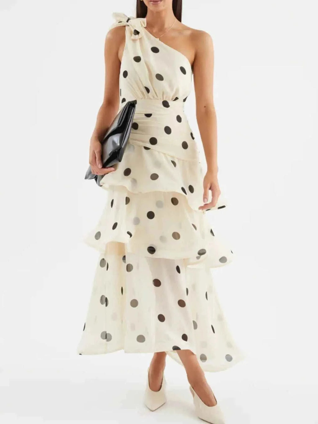 Polka Dot One-Shoulder Ruffle Dress