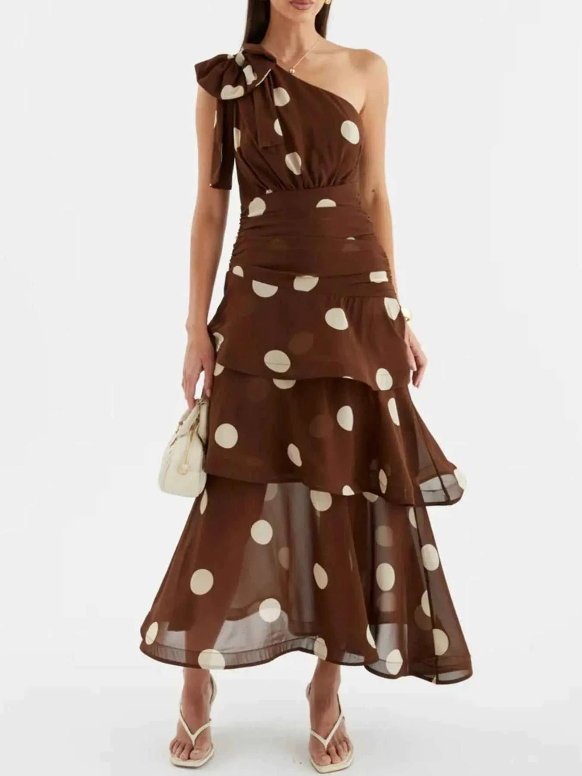 Polka Dot One-Shoulder Ruffle Dress