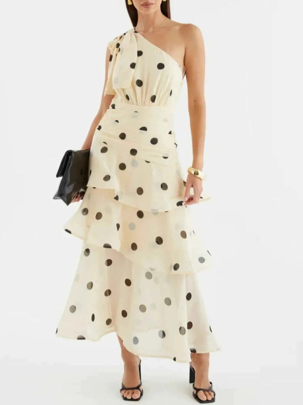 Polka Dot One-Shoulder Ruffle Dress