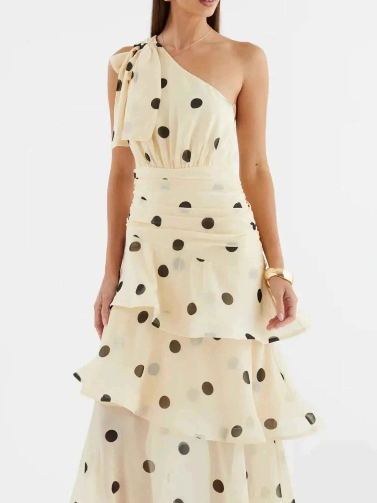 Polka Dot One-Shoulder Ruffle Dress