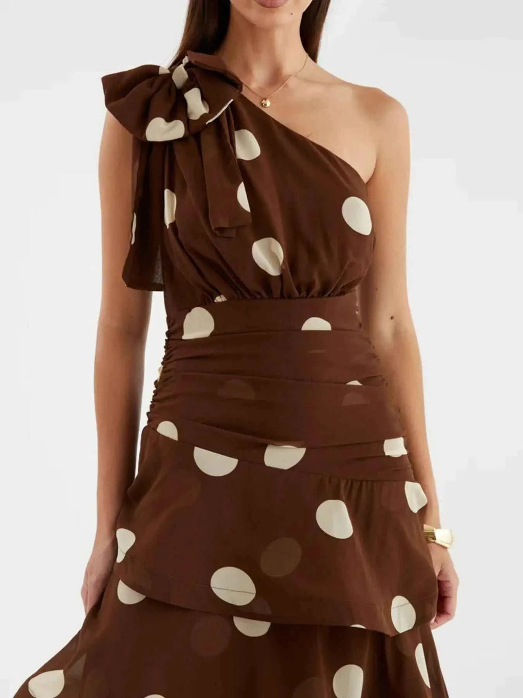 Polka Dot One-Shoulder Ruffle Dress