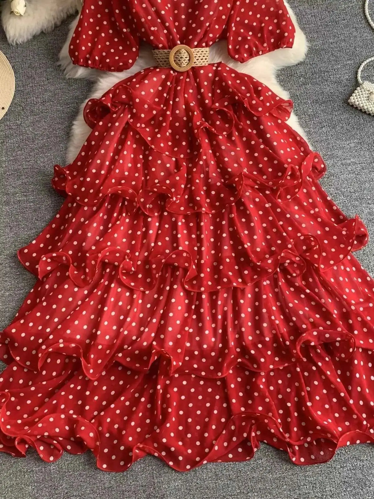 Polka Dot Ruffled Tiered Dress