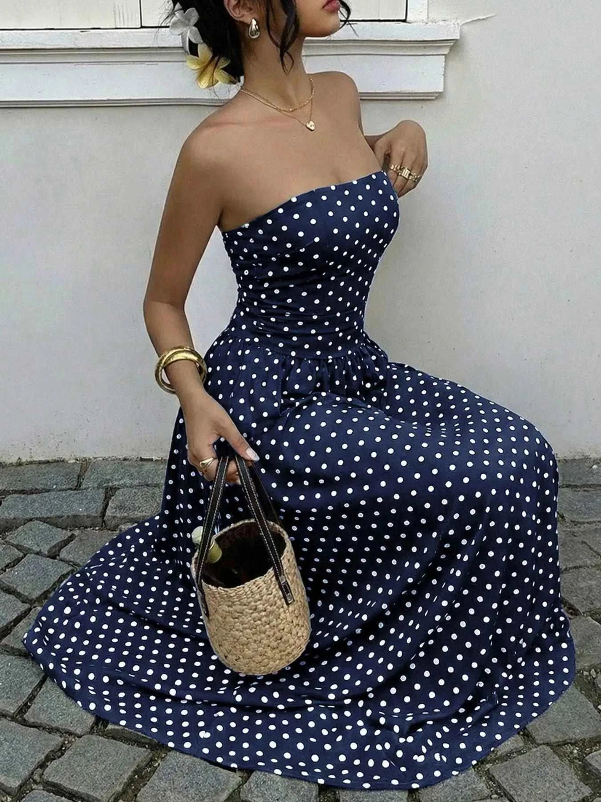 Polka Dot Tube A-Line Dress