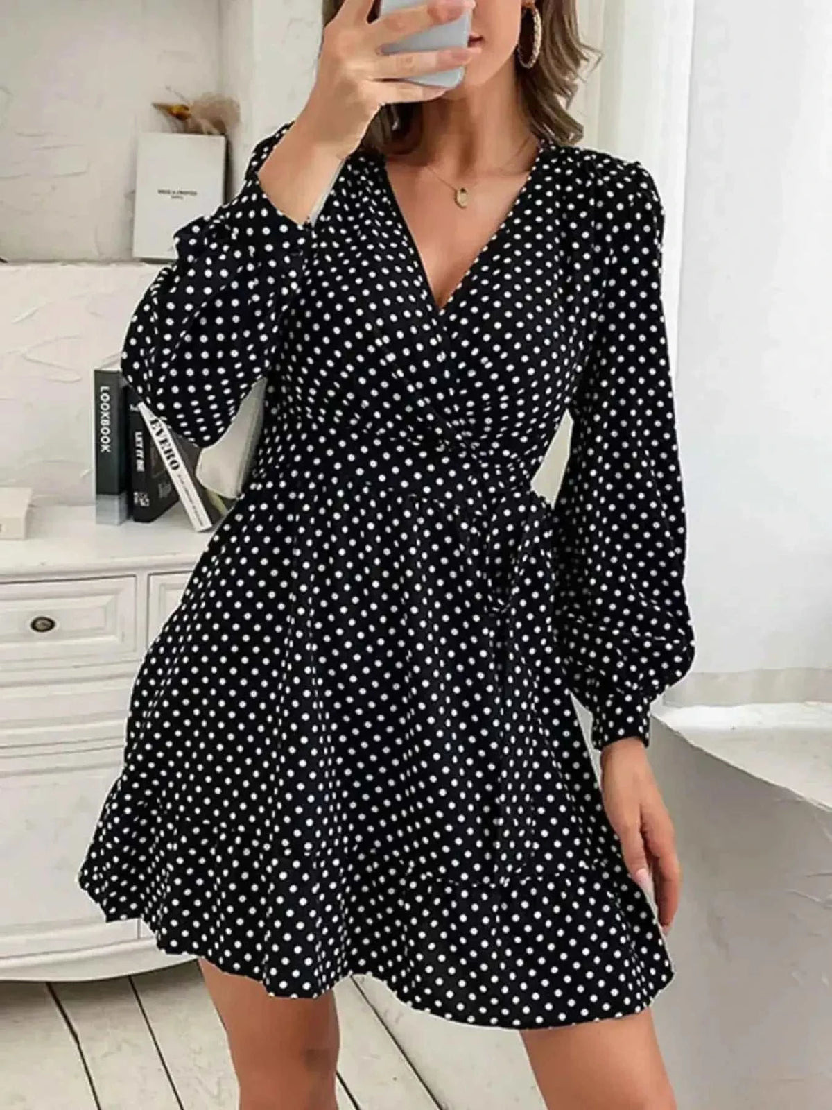 Polka Dot Wrap Mini Dress