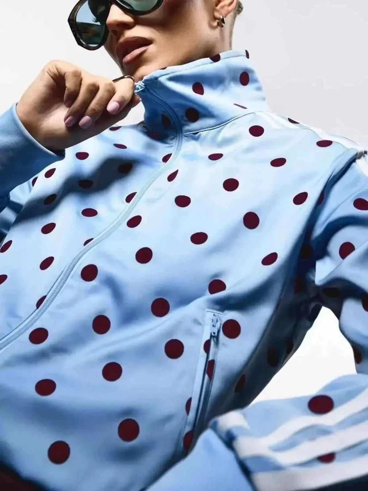 Polka Dot Zip Up Outerwear and Pants Set
