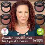 Powder Perfect Color pressed powder eyeshadow and blush duo in glimmering bronze shades with cruelty-free and paraben-free labels