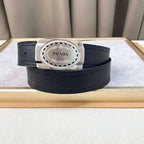 Prada Leather Belt Brushed Silver Buckle 'Black' - Maven Couture Inc