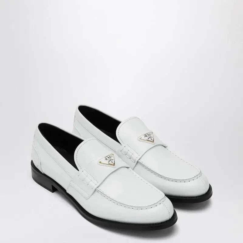Prada Women White Brushed Leather Loafer - Maven Couture IncShoes / Flats
