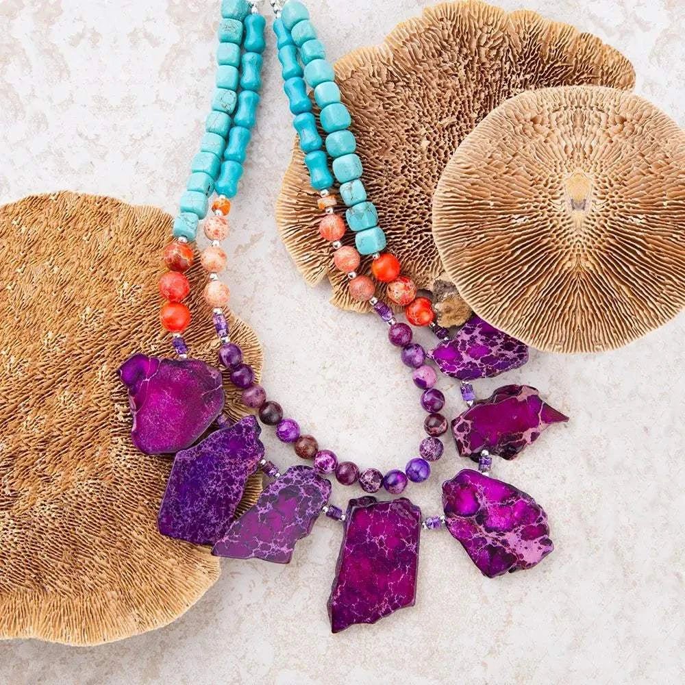 Prescott Blue Magnesite Purple and Orange Statement Necklace - Maven Couture IncNecklaces