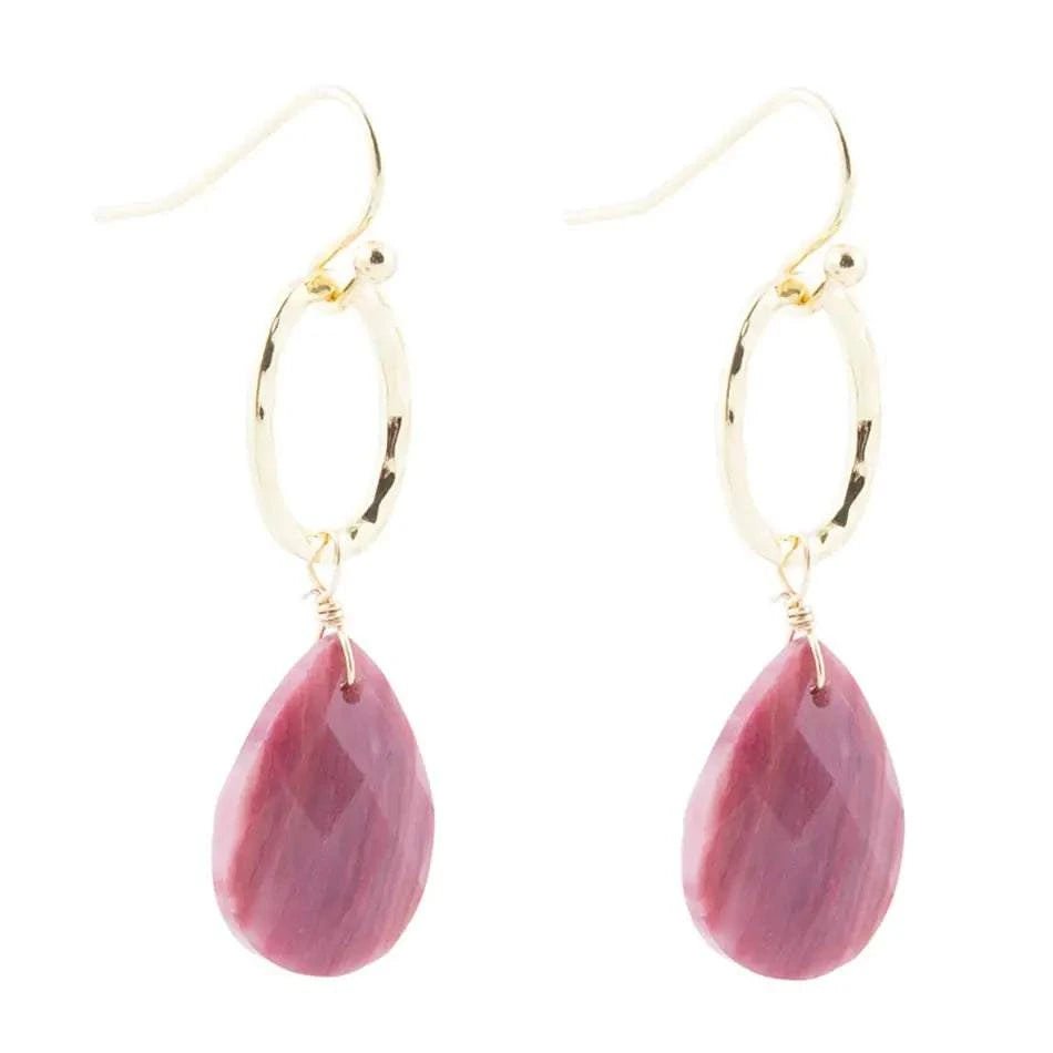 Pretty Drops of Pink Rhodonite Golden Drop Earrings - Maven Couture IncEarrings