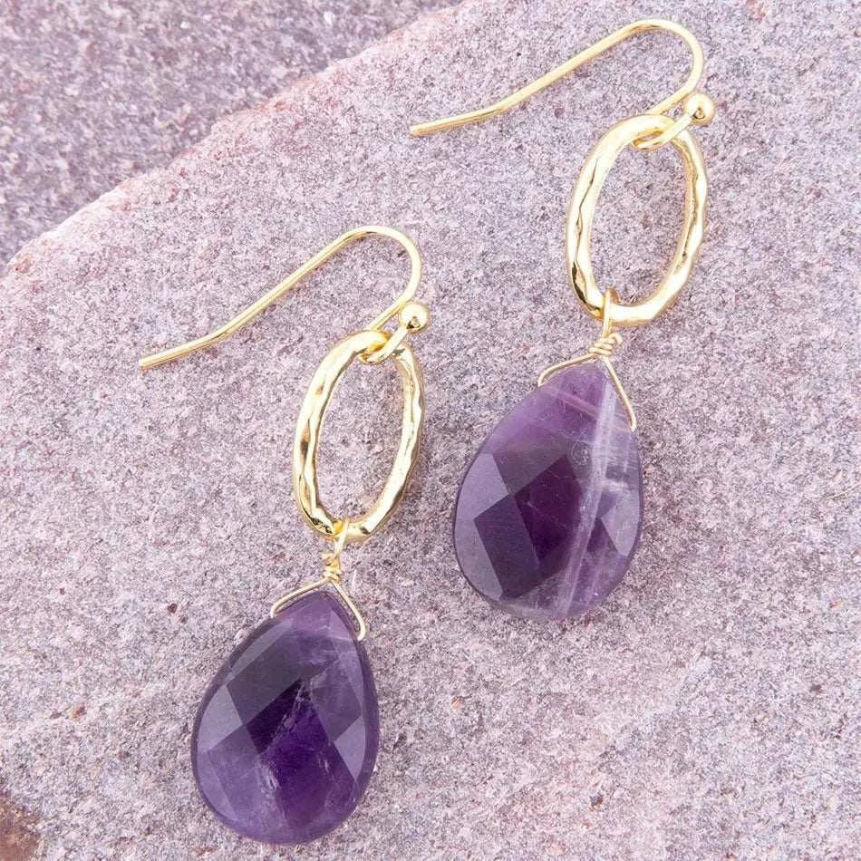 Pretty Drops of Purple Amethyst Golden Drop Earrings - Maven Couture IncEarrings