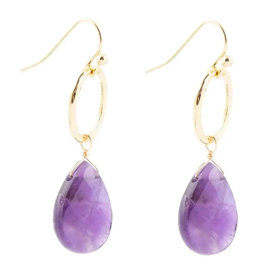 Pretty Drops of Purple Amethyst Golden Drop Earrings - Maven Couture IncEarrings