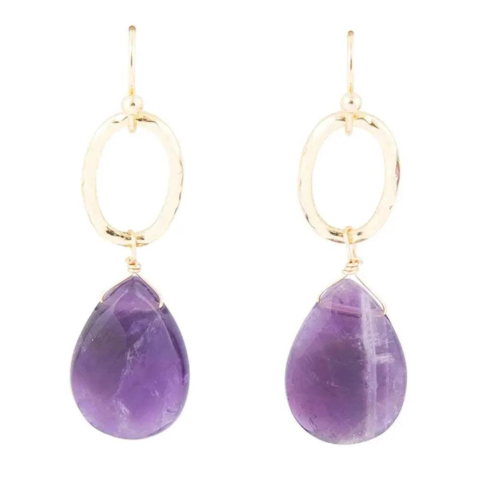 Pretty Drops of Purple Amethyst Golden Drop Earrings - Maven Couture IncEarrings