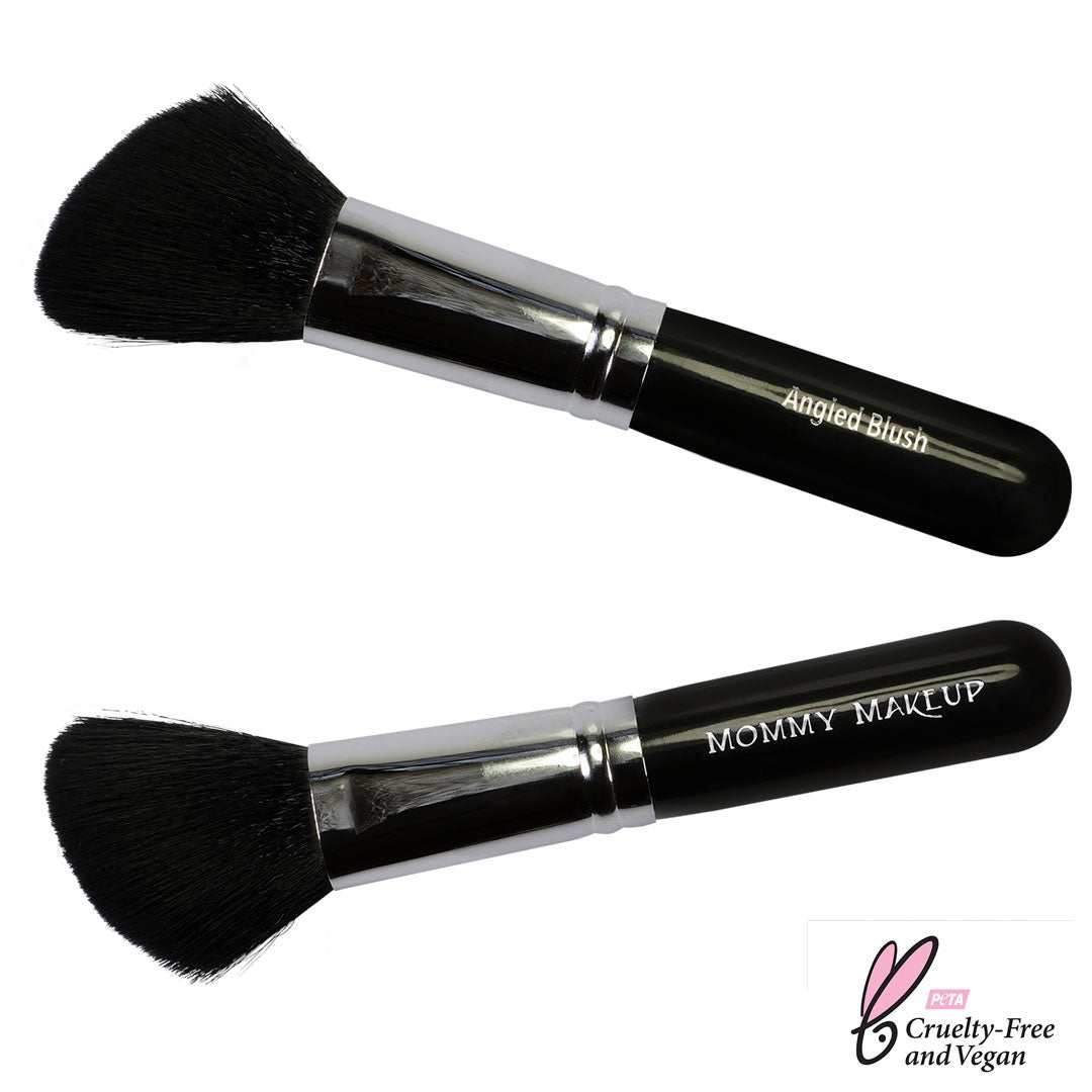 Pretty Perfect Set featuring two angled makeup brushes with black handles and soft black bristles for smooth application