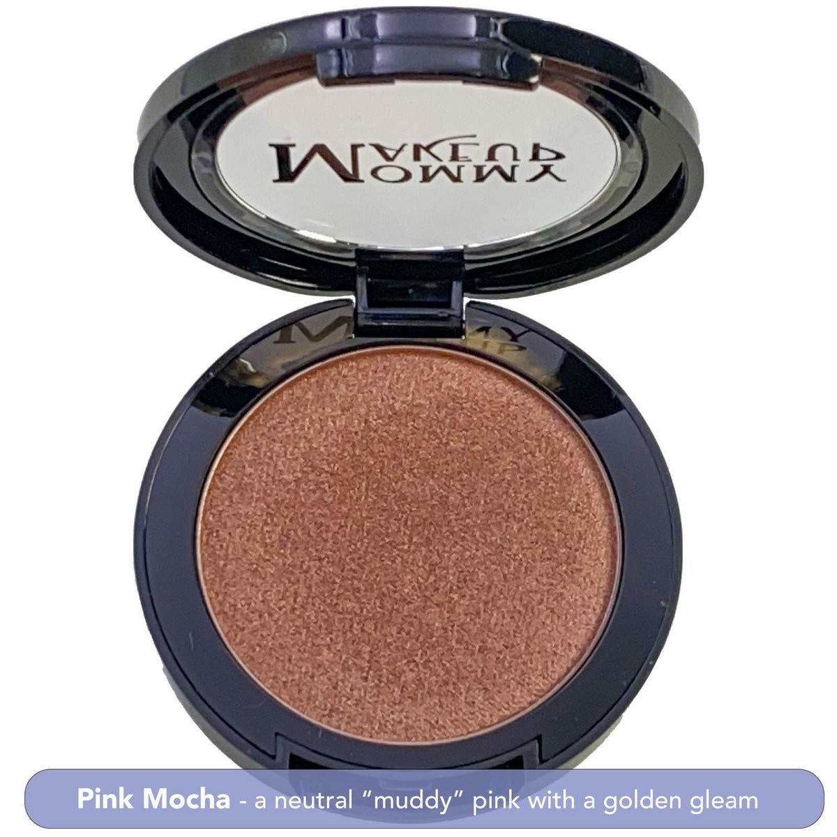 Pretty Perfect Set single compact featuring neutral muddy pink pressed powder with golden gleam in black round case