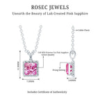 Princess Cut 0.7 Carat Lab Created Pink Sapphire Solitaire Pendant Necklace