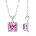 Princess Cut 0.7 Carat Lab Created Pink Sapphire Solitaire Pendant Necklace