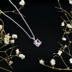 Princess Cut 0.7 Carat Lab Created Pink Sapphire Solitaire Pendant Necklace