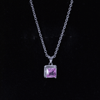 Princess Cut 0.7 Carat Lab Created Pink Sapphire Solitaire Pendant Necklace