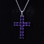 Princess Cut Amethyst Cross Pendant Necklace with Silver Chain