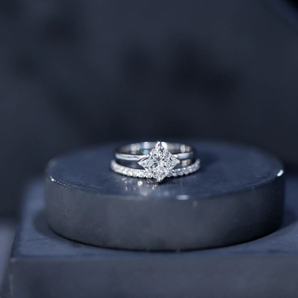 Princess Cut Lab Grown Diamond Ring With Wedding Band