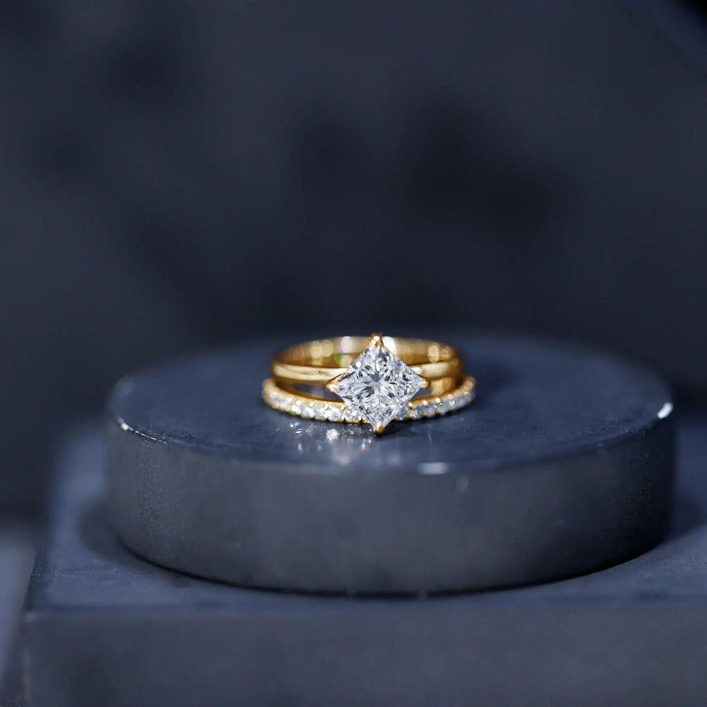 Princess Cut Lab Grown Diamond Ring With Wedding Band