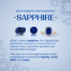 Princess Diana inspired deep blue lab-grown sapphire ring with a sparkling diamond halo set in 14K white gold symbolizing loyalty and hope
