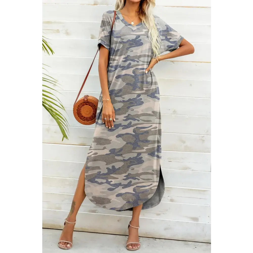 Elevate your wardrobe with luxury fashion camouflage midi dress $35 casual dresses sizing regular pattern camouflage,