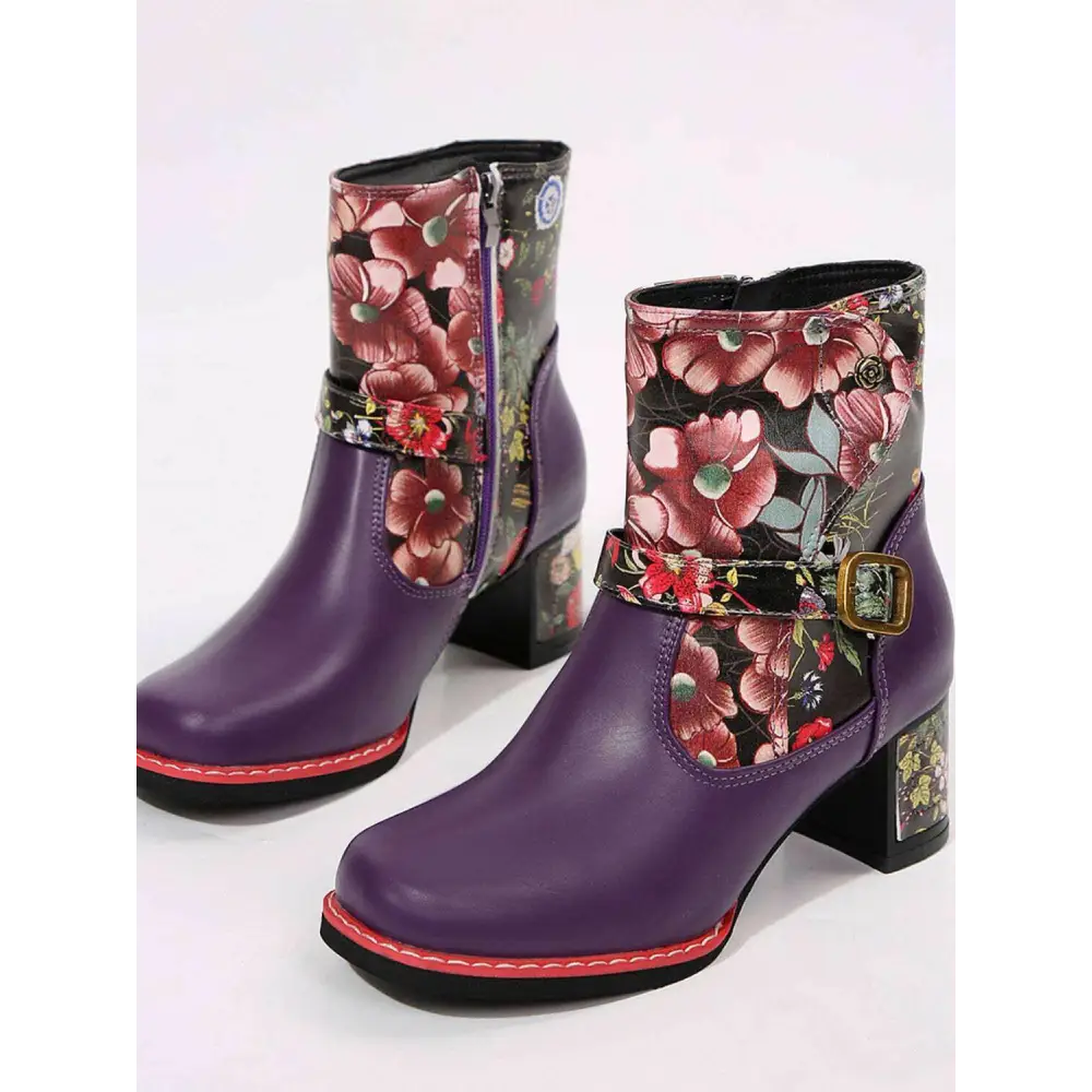 Luxury fashion for women with elegant pu leather flower block heel boots $72.80 box not included—perfect