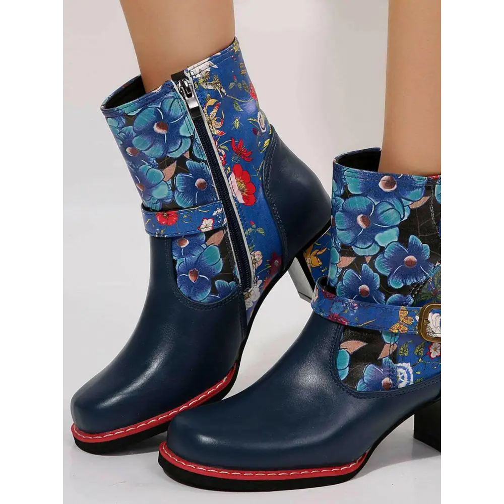 Luxury fashion for women with elegant pu leather flower block heel boots $72.80 box not included—perfect