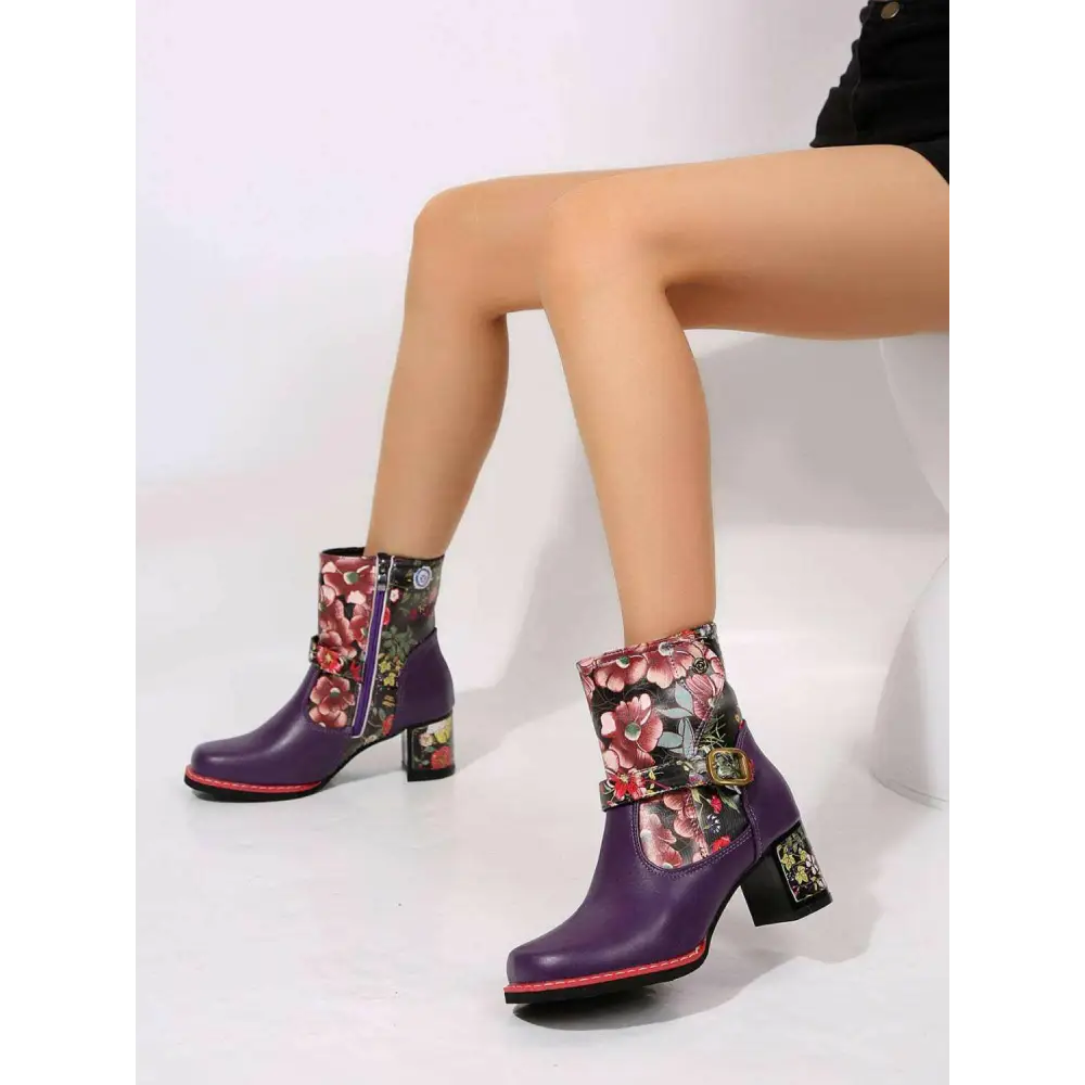 Luxury fashion for women with elegant pu leather flower block heel boots $72.80 box not included—perfect